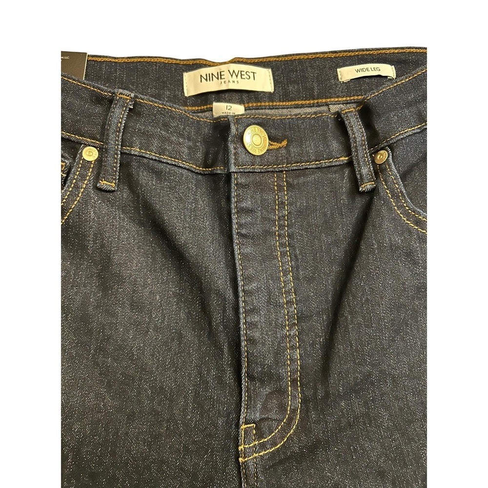 Nine West Jeans Wide Leg Pants Womens 12 Dark Blue New Cuffed High Rise Denim - Picture 7 of 11